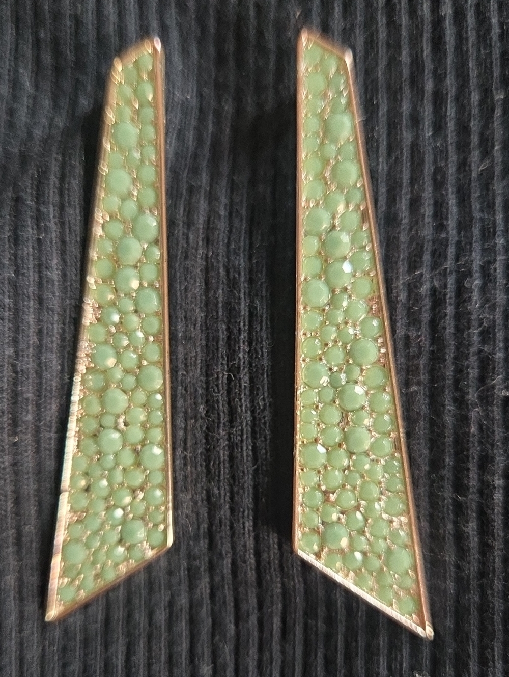Mark by Avon Great Angle Silver Post 2.25" Earrings with Textured Green Inlay